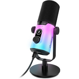 USB/XLR мікрофон для геймінгу та запису голосу FDUCE з RGB підсвічуванням, регулятором посилення та навушником.