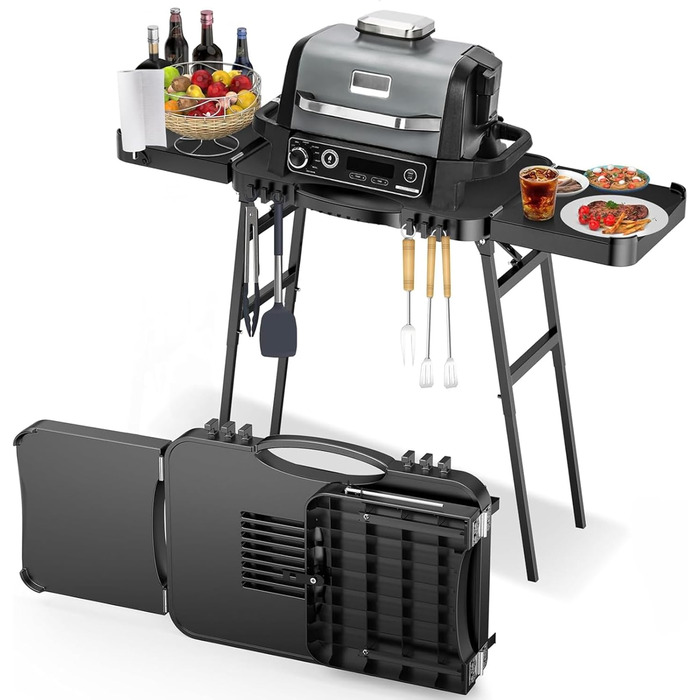 Універсальний складаний гриль-возок GFTIME для Enders Urban, Weber Q100/Q200/Q300, Ninja Woodfire, Burnhard Wayne. Гриль-стійка з великою робочою поверхнею та регульованими ніжками