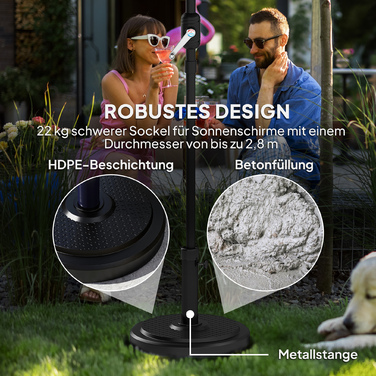 Підставка для парасольки з бетону, 22 кг, кругла, з фіксатором, під парасольки діаметром 38 мм/48 мм