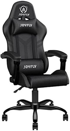 Ігрове офісне крісло JOYFLY з високою спинкою з поперековою опорою та підголівником, гоночний стиль (чорний)