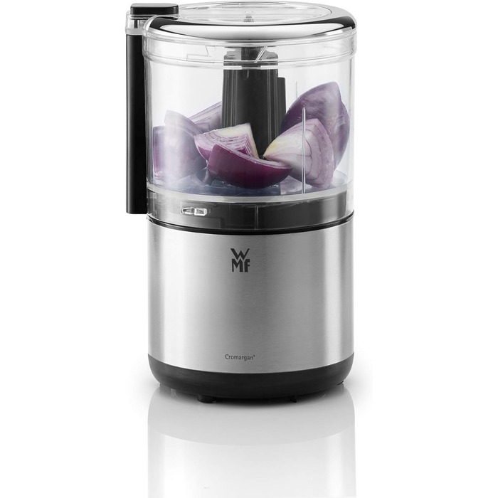 Подрібнювач WMF Küchenminis Cromargan матовий, компактний електричний подрібнювач з однією кнопкою, контейнер 0.3л, 65 Вт, пластик