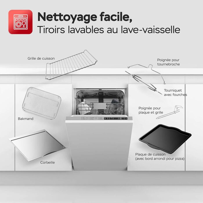 TurboTronic Цифровий Конвекційний Духовий Шовкопряд - XXL 32 літри з поворотним шампуром для курки 5 в 1 Міні-духовка, сушарка та фритюрниця Airfryer від 25°C (Чорний)