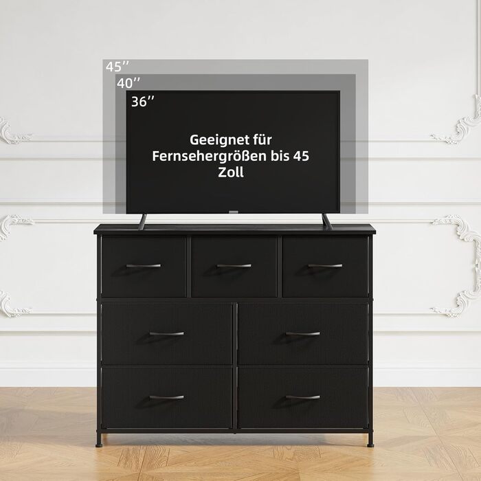 Комод Somdot з висувними ящиками, тканинний комод, комод для спальні, вітальні, прихожої, шафа для зберігання, 5 тканинних ящиків, білий колір, штучна шкіра (чорний, 30T x 100B x 74.5H см (7 ящиків))