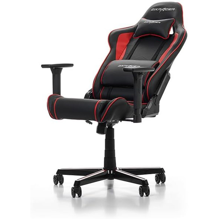 Геймерське крісло DXRacer Prince P08, шкірозамінник, чорне-червоне, для людей зростом до 185 см