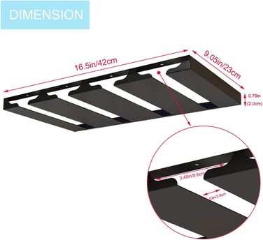 Тримач для келихів SIMVE під шафу, 41.9 см, нержавіюча сталь, для винних келихів, настінний, органайзер, чорний, 4 ряди