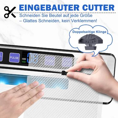 Вакууматор для продуктів 7 в 1 з подвійним швом, професійний вакуумний пакувальник з цифровим таймером, вбудованим різаком та 50 пакетами, сріблясто-чорний