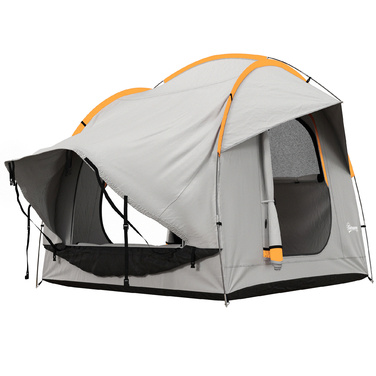 Outsunny Rear Tent Автомобільний купольний намет на 6 осіб з 3 дверима та вікнами, Намет задніх дверей для каравану та позашляховика з поліестеру, світло-сірий