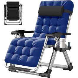 Шезлонг для відпочинку Klappbar, витримує до 200 кг, регульований, з підставкою для напоїв, широка, для саду, патіо, пляжу, басейну (Marineblau)
