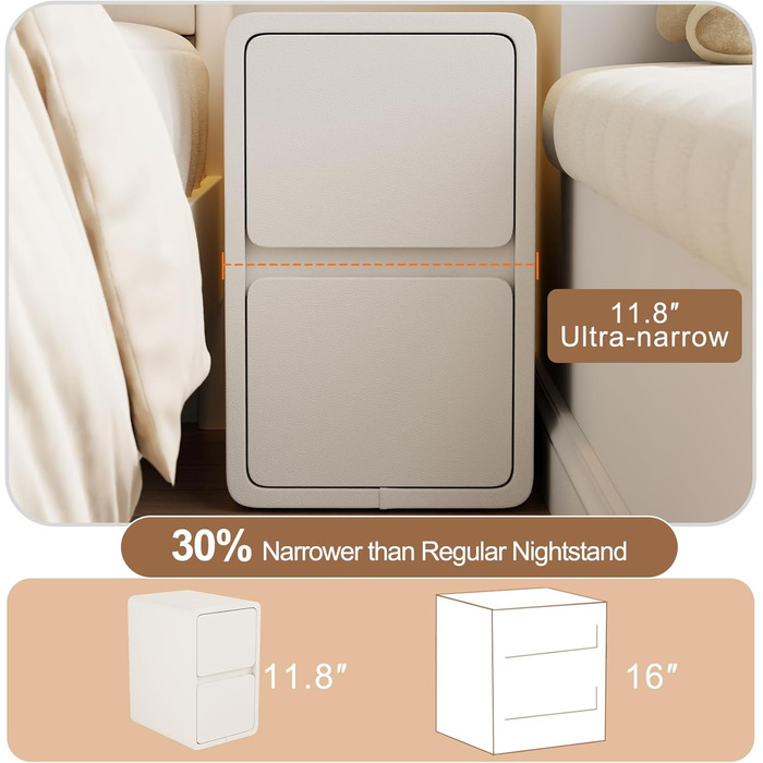 Нічний столик AQIMUELE, білий, з 2 шухлядами, 30 см, без встановлення, шкіряна поверхня