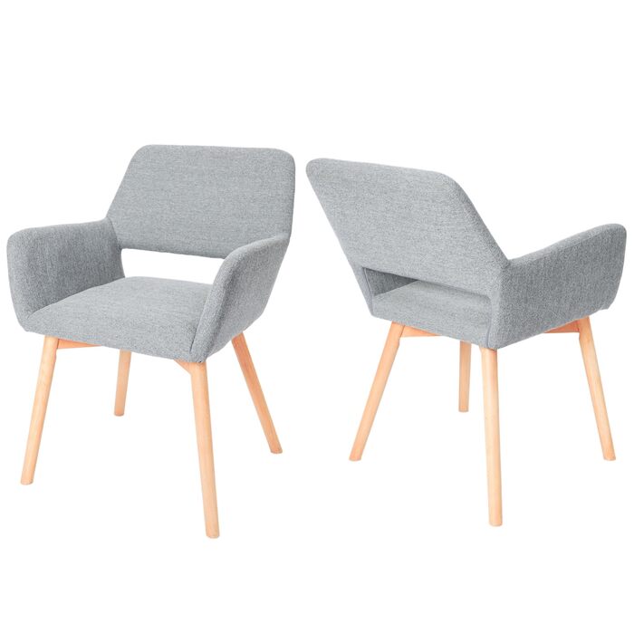 Набір з 2-х м'яких крісел для їдальні CangLong, сірого кольору, з масивними дерев'яними ніжками, для кухні, їдальні та вітальні