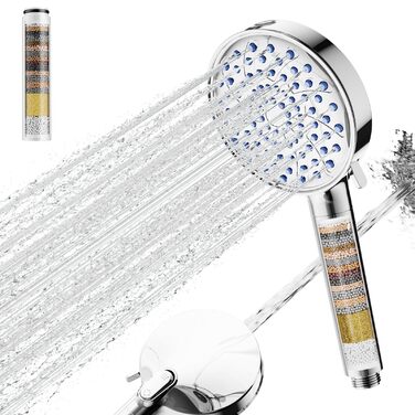 Фільтр для душу Cobbe з шлангом, високонапірна ручна лійка з 20-ступеневою фільтрацією, водозберігаючий душ з 6 режимами струменя, дощовий душ, що підвищує тиск, економний душ для жорсткої води (7.chrom01)