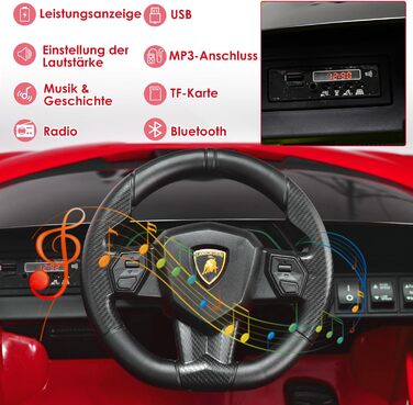Електромобіль для дітей DREAMADE Lamborghini 12V з пультом, ременем безпеки, підсвічуванням, музикою та сигналом, червоний, від 3 років
