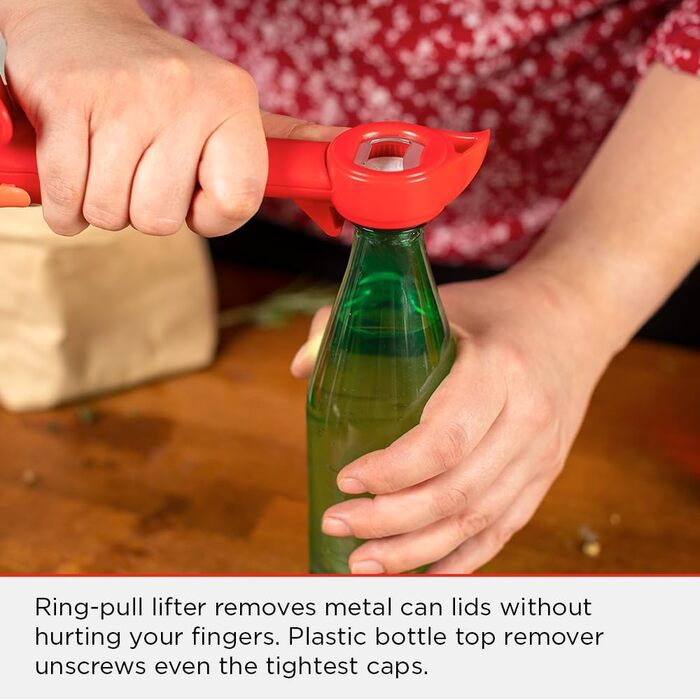 Універсальний відкривач Kuhn Rikon Auto Safety Master: безпечне відкриття банок, пляшок та іншого. Червоний