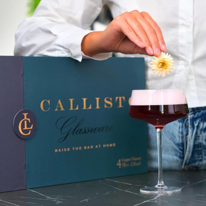 Набір келихів для мартини Callisto Glassware, 4 шт. з барними ложками, ручної витримки, кришталеві келихи Coupé для коктейлів, шампанського, мартини, мантхаттена, космополітену