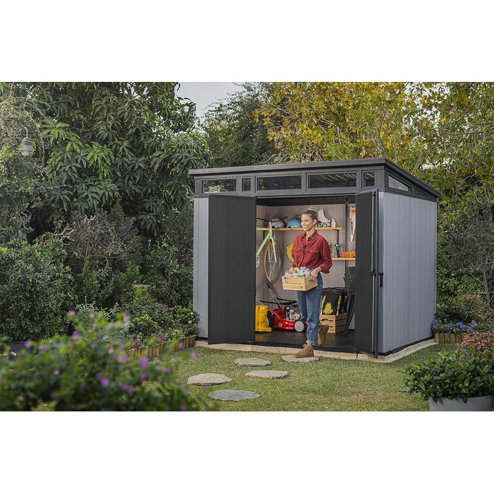 Садовий будинок Keter Artisan Gerätehaus 214x218x226 см, сірий (9x7) – вуличний, з підлогою, односхилий дах, подвійні двері та вікна, для зберігання речей на вулиці, 8,3 м³