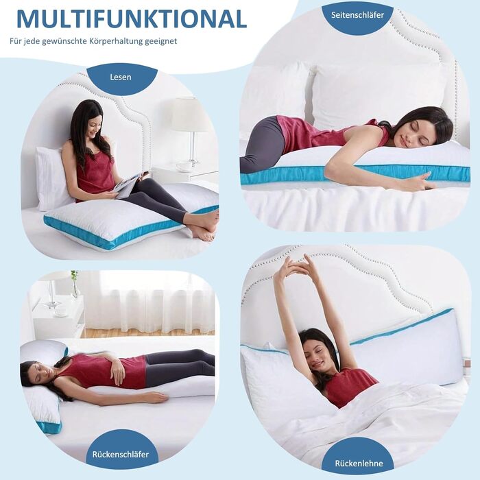 Подушка для сну Flanhorest з ефектом пам'яті для вагітних та годування, 130x43 см, біло-блакитна