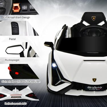 Електромобіль для дітей DREAMADE Lamborghini 12V з дистанційним керуванням, ременем безпеки, підсвіткою, музикою та сигналом, білий, для дітей від 3 років