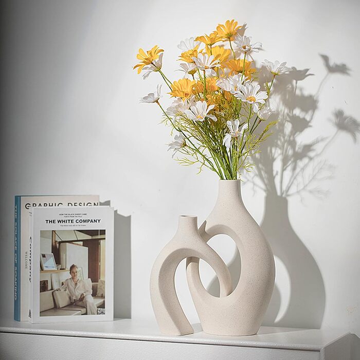 Керамічна ваза SUKIYPO, 2 шт. у наборі, бежева, сучасний дизайн, для дому, офісу, декору інтер'єру