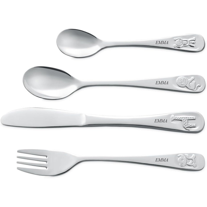 Набір дитячого столового прибору Maverton Kinderbesteck з гравіюванням + дерев'яна коробка з надруком (з тваринами) з нержавіючої сталі, коричневий. Подарунок для дівчинки на день народження, хрещення, народження. Різдвяні подарунки. Ведмедик (торт на ден