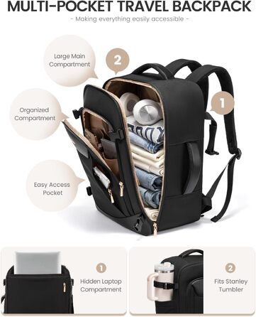 Чорний жіночий рюкзак OVEVOOK для подорожей та ділових поїздок, 40л, водонепроникний, з органайзером для взуття