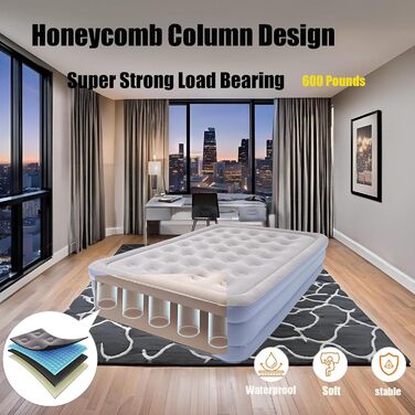 Надувне ліжко Icelus 204x153x23 см з повітряним насосом - ліжко для кемпінгу, подорожей та дому (2 особи)