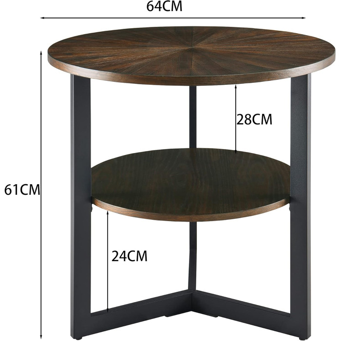 Журнальний столик MODERION круглий, двоповерховий, металеві ніжки, дуб, 64x64x61 см, темно-коричневий