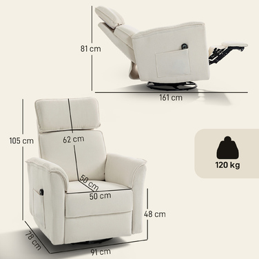 Крісло-релакс з електроприводом та регульованою спинкою та підголівником, ідеальне для вітальні. Колір: кремовий.