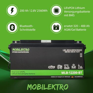 Літієва батарея глибокого циклу з 0 ПДВ LiFePO4 200Ah 12V 2560Wh з BMS і Bluetooth для автофургону/човна