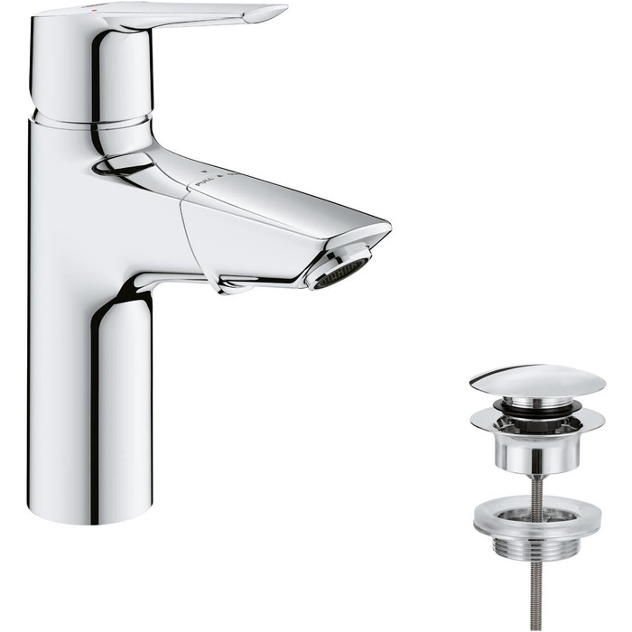 Змішувач для ванної кімнати GROHE Start для сім'ї, економія води, висувний, з поп-ап зливом, 19 см, 3-в-1 інструмент, проста установка, хром, 24205003