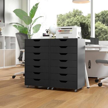 Мобільний рол контейнер KOMFOTTEU з шухлядами, чорний офісний шафчик для документів та файлів