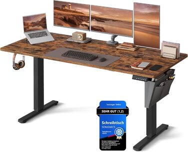 SONGMICS Стол письменний електричний, 160 x 70 см, регульована висота, 4 положення пам'яті, для офісу, вінтажний коричневий, LSD136K01