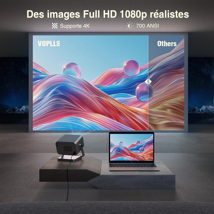 Проектор VOPLLS 4K з автофокусом та корекцією трапеції, 28000 Люмен, WiFi6, Bluetooth, Full HD 1080P, для кінотеатру вдома та на вулиці, сумісний з Android/PC