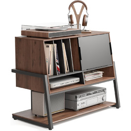 Стіл для програвача FITUEYES DESIGN з дерева, велика тумба Hi-Fi з висувною дверцятами, полиця для 120 платівок, вантажопідйомність 50 кг, серія Eiffel