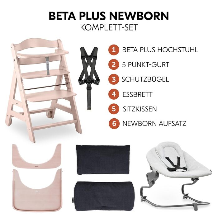 Високий стільчик для годування Hauck Beta+ Newborn Set Premium Dark Grey - комплект для новонароджених, з функцією гойдалки, подушкою та підносом. Колір: сірий, білий.