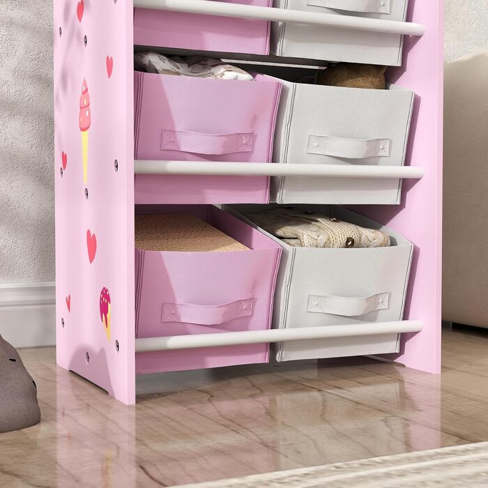 Дитяча полиця для іграшок AIYAPLAY з 6 коробками з фетру, 43x30x60 см (Рожева)