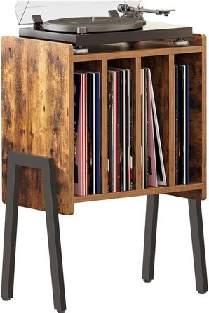 ACAZA: Стіл для програвача вінілових платівок з 4 відсіками – 66 x 40 x 30 см – Дерево та метал (Вінтаж, Колір: Коричневий)