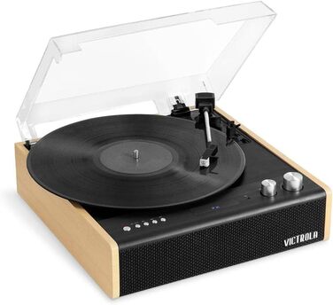 Вініловий програвач Victrola з Bluetooth 5.1, вбудованими динаміками, технологією Vinyl-Stream, ретро-дизайном, трьома швидкостями та головкою Audio Technica AT-3600LA, бамбук