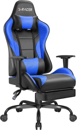 Ігрове крісло Homall ергономічне ігрове крісло з підставкою для ніг гоночне крісло вантажопідйомністю 150 кг зі штучної шкіри настільне крісло Регульоване по висоті крісло для ПК комп'ютерне крісло (синє)