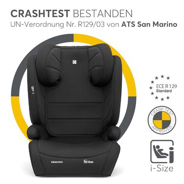 Автокрісло KikkaBoo 15-36 кг i-AID, група 2-3 (3-12 років), чорне. Регульована підголівник, без ISOFIX