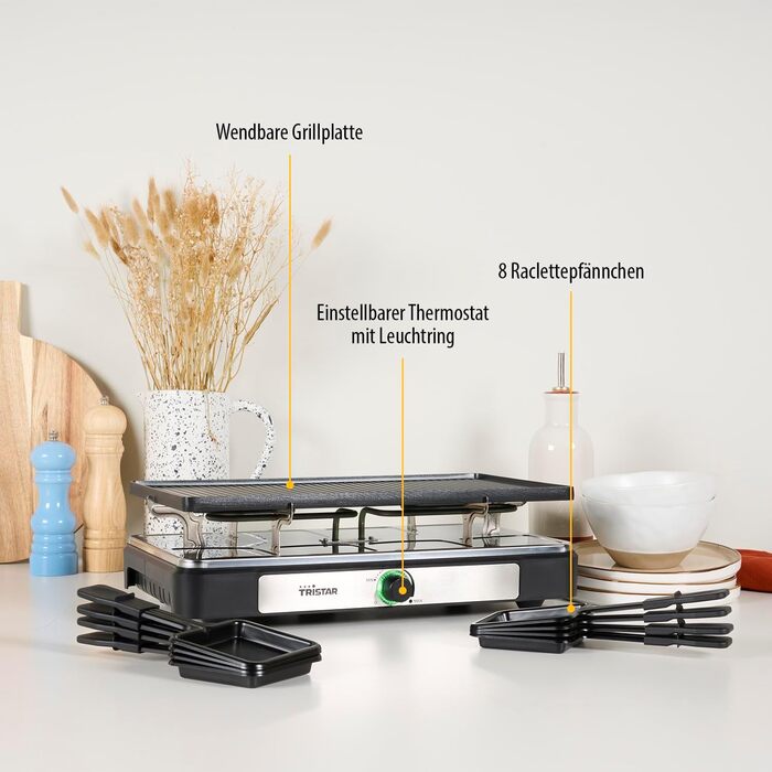Ракле-набір Tristar RA-2748 – 3-в-1: ракле, гриль, сковорода, тепаньякі для 8 осіб, 1400 Вт, чорний