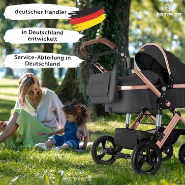 Дитяча коляска Bergsteiger Nizza 3 в 1 (сірий колір), комплект: автокрісло, шасі rose golden, люлька, прогулянковий блок
