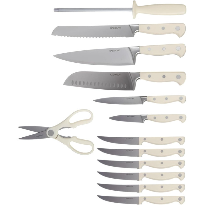 Набір кухонних ножів Kasanova з дерев'яним бруском: 11 ножів, ножиці, точилка - повний набір для кухні