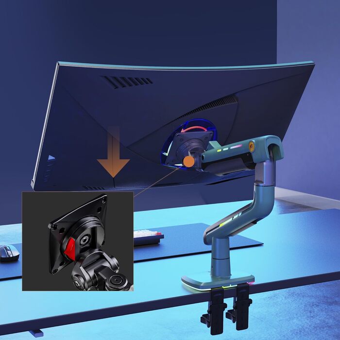 Кріплення для монітора NB Ergonomic для Ultrawide (60 дюймів), RGB, VESA 75/100, до 20 кг (зелене)