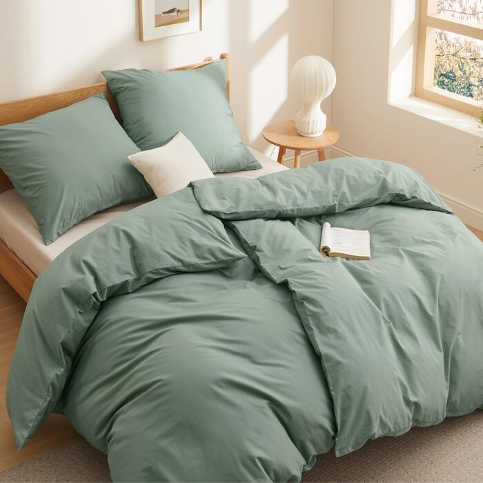 BEDSURE Комплект постільної білизни 135x200, бавовна, 4 частини - зелений колір, комплект з 2 наволочок 80x80 см, Oeko-TEX, застібка на блискавку