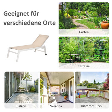 Outsunny Garden Lounger з 5-ярусною спинкою Алюмінієвий кремово-білий 169x65x102см для саду, балкона, тераси