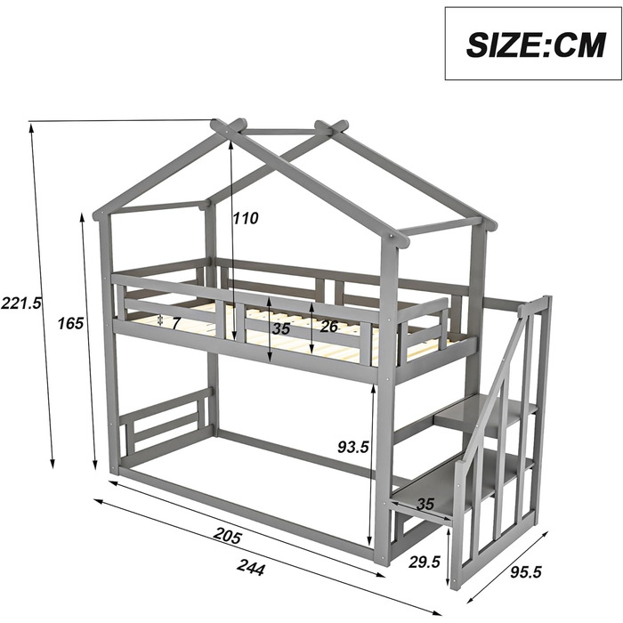 Двоярусне ліжко для дітей з сходами, біле (90x200 см), без матраца
