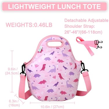 Дитяча сумка для обіду, мила неопренова ізольована сумка для обіду для хлопчиків та дівчат до школи, дитячого садка, дитячого садка, на обід, тоталізатор для кошенят (рожевий динозавр)
