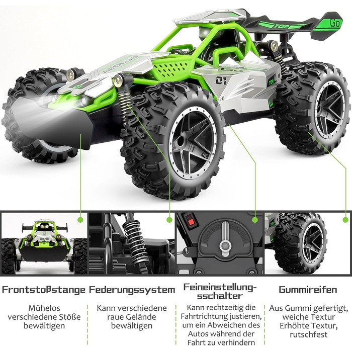 RC Monster Truck 1:18 2.4GHz, позашляховик, водонепроникний, швидкість 20+ км/год, зелений