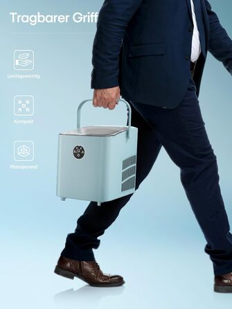 Льодогенератор FOHERE 14 кг/24 год, швидке виробництво льоду (5 хв), 2 розміри кулеподібного льоду, самоочищення, з ручкою, лопаткою та кошиком, для дому, офісу, вечірок (BabyBlue)