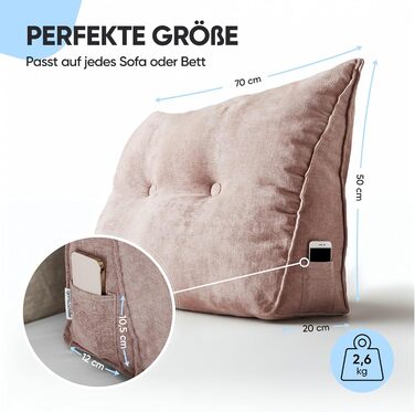 Підголовник Björn&Schiller для спини - подушка для ліжка та дивана, клиновидна подушка, спинка для стіни, сидіння, подушка для стіни, велика знімною обложкою (шампань, 70 см)